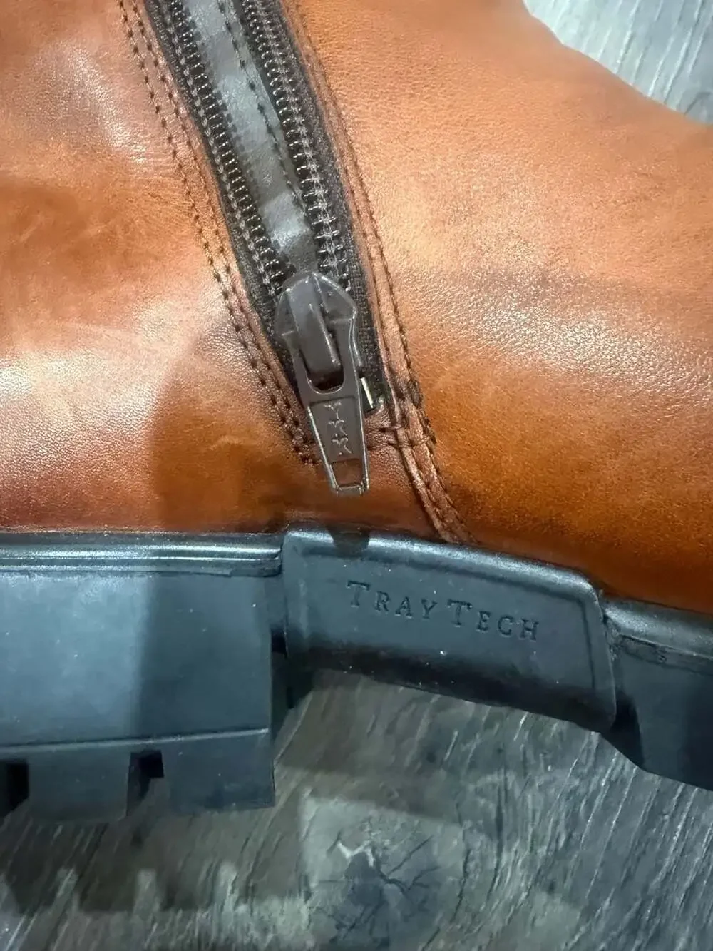 ECCO TrayTech Cognac Brown Leather Ankle Boots Lug Sole Zip Women's